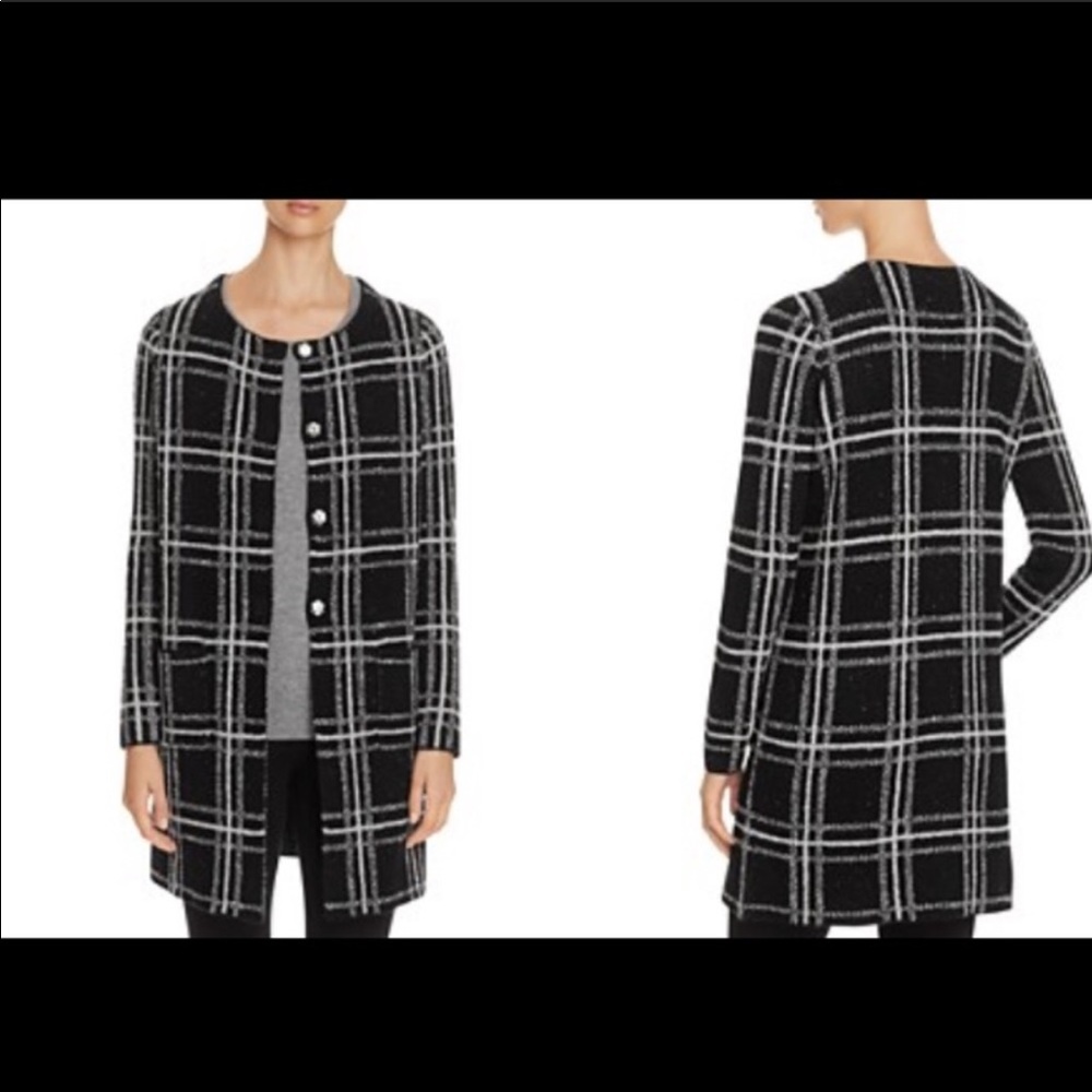 Sanctuary Black and White Plaid Sweater Coat